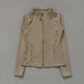 Beige sleeveless jacket on a gray background