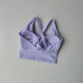 Purple sports bra for workout. 