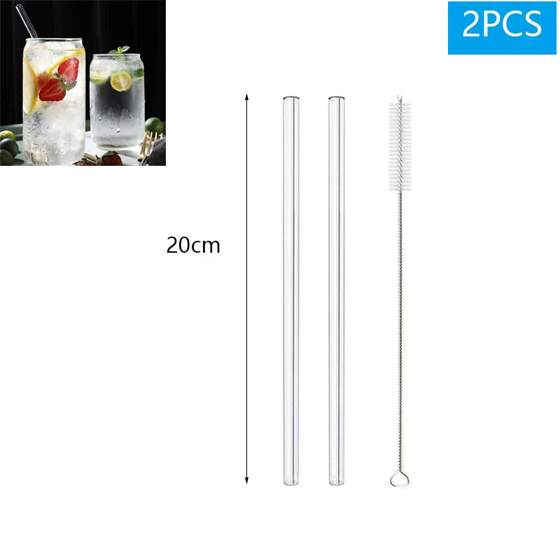 Eco-Friendly Reusable Glass Straws (1–10 Pcs) with Cleaning Brushes