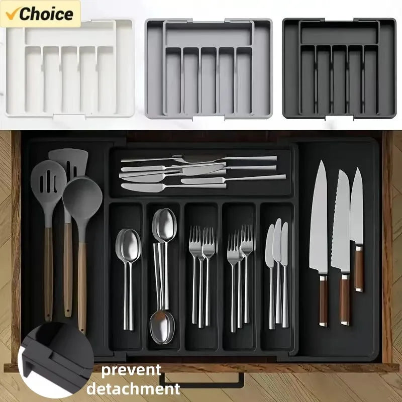 Expandable bamboo cutlery drawer organizer
