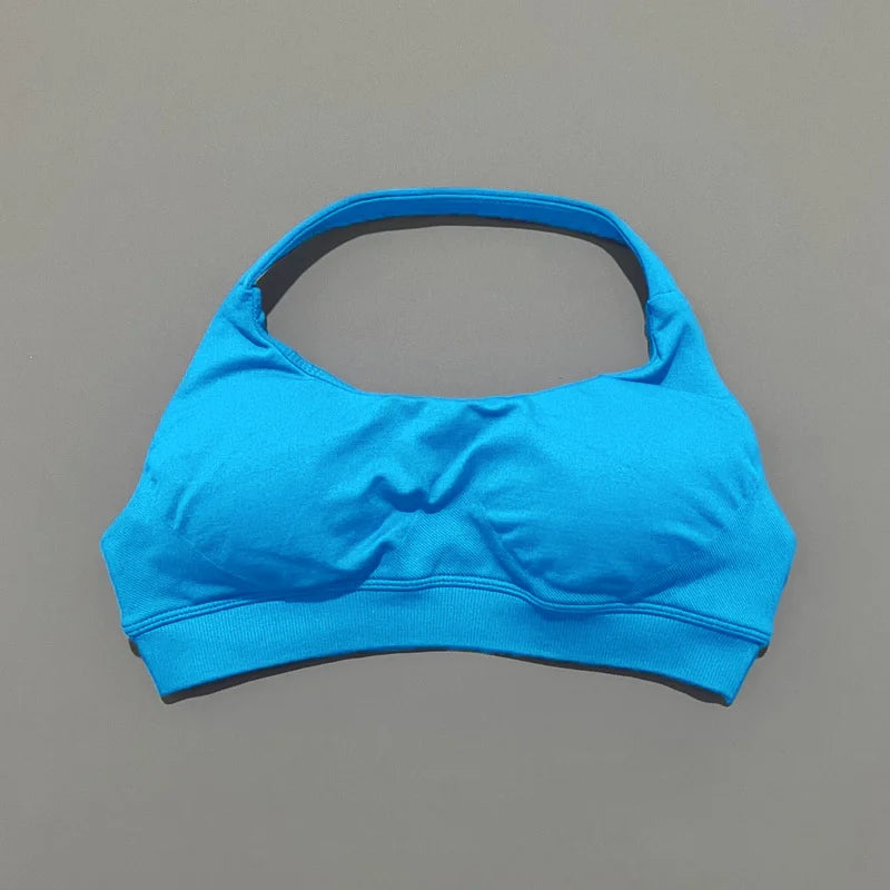 Women's Seamless Halter Sports Bra - High Support, Open Back & 26 Colors