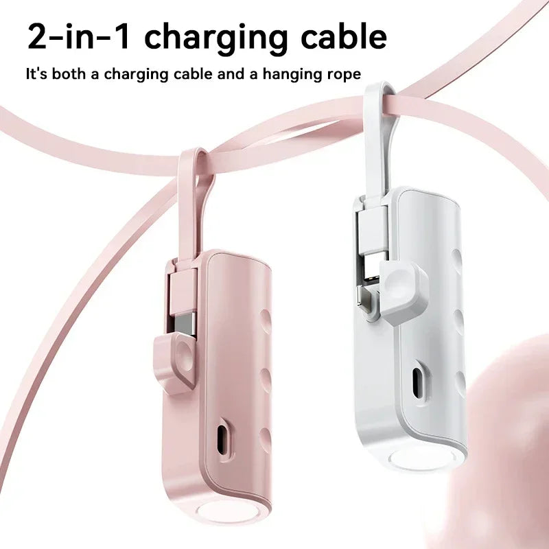 Mini Power Bank with Built-In Cables — Fast Charging for iPhone & Android | Up to 50,000mAh