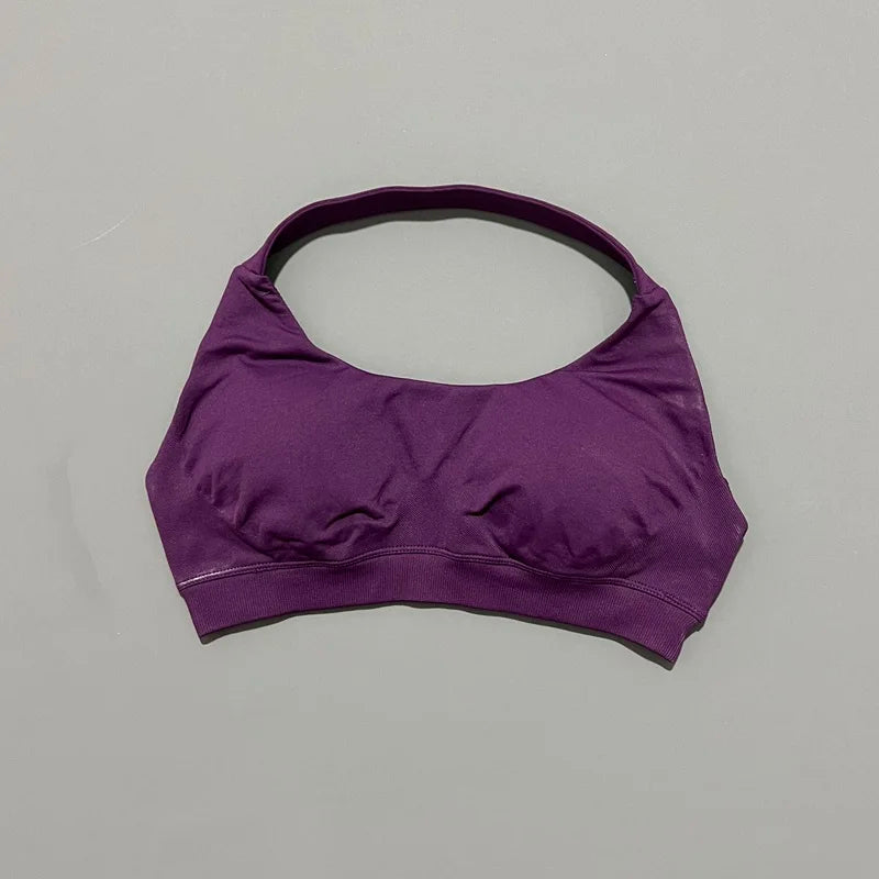 Women's Seamless Halter Sports Bra - High Support, Open Back & 26 Colors