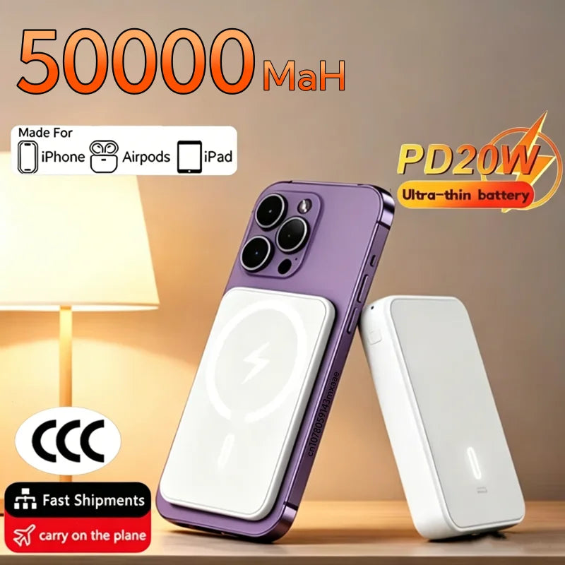 Magnetic Wireless Power Bank — Fast Charging Portable Charger | Up to 50,000mAh