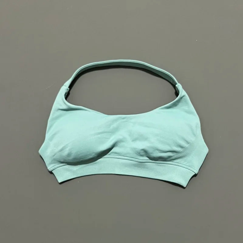 Women's Seamless Halter Sports Bra - High Support, Open Back & 26 Colors