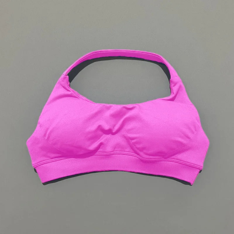 Women's Seamless Halter Sports Bra - High Support, Open Back & 26 Colors