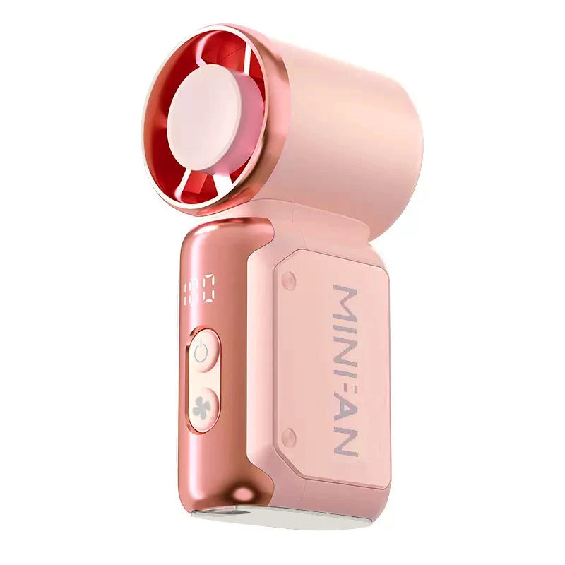 Pink handheld hair dryer with 'MINI'AN' branding on a white background