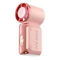 Pink handheld hair dryer with 'MINI'AN' branding on a white background