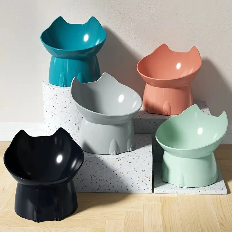 Gray elevated cat feeding bowl